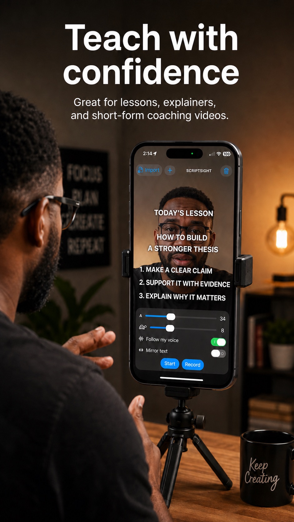 Coaching & education creator using Script Sight on an iPhone