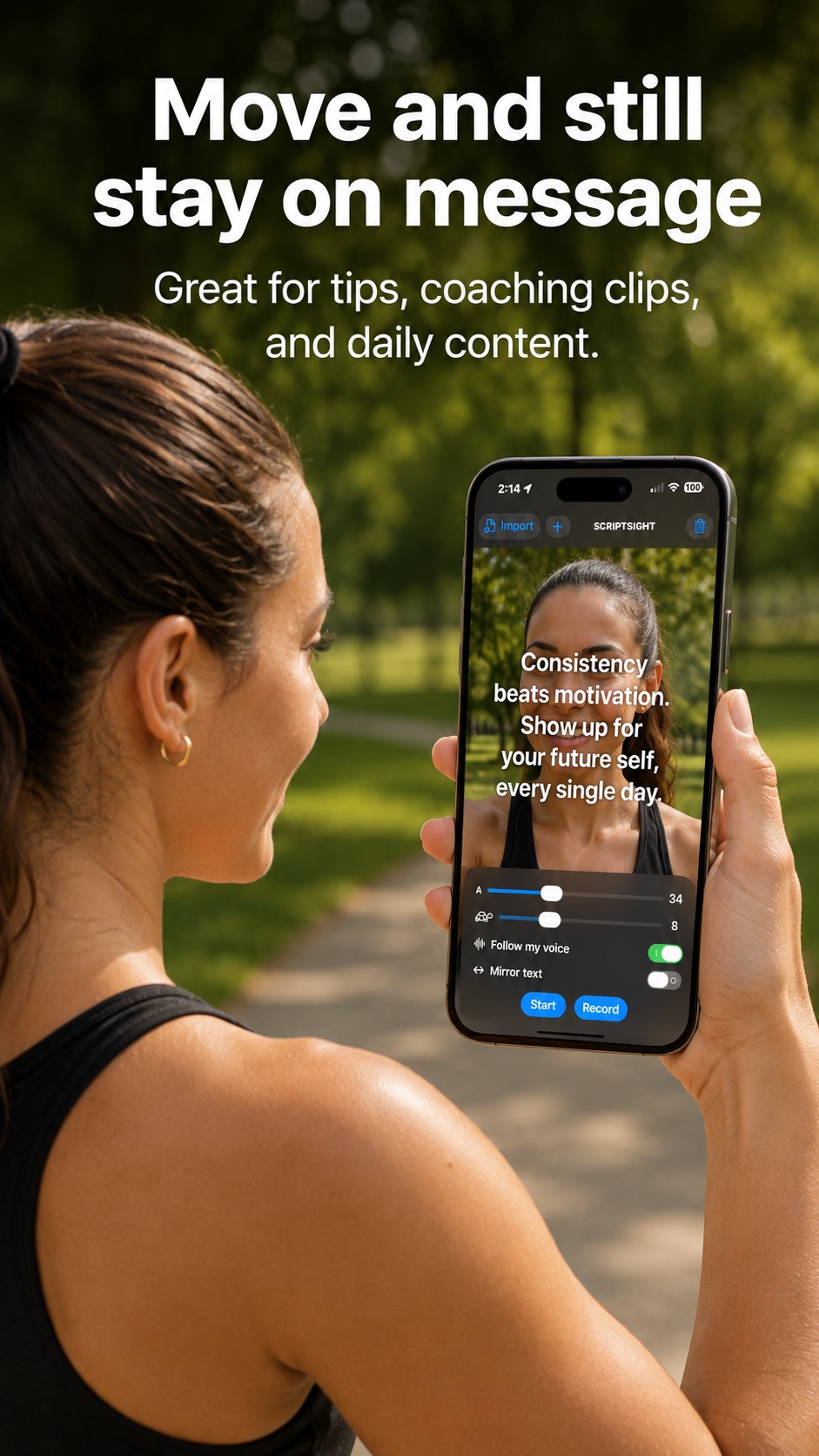 Fitness & motivation creator using Script Sight on an iPhone